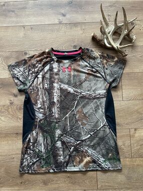 Under Armour Scent Control Camo Tech Shirt XL Realtree Pink Accent
